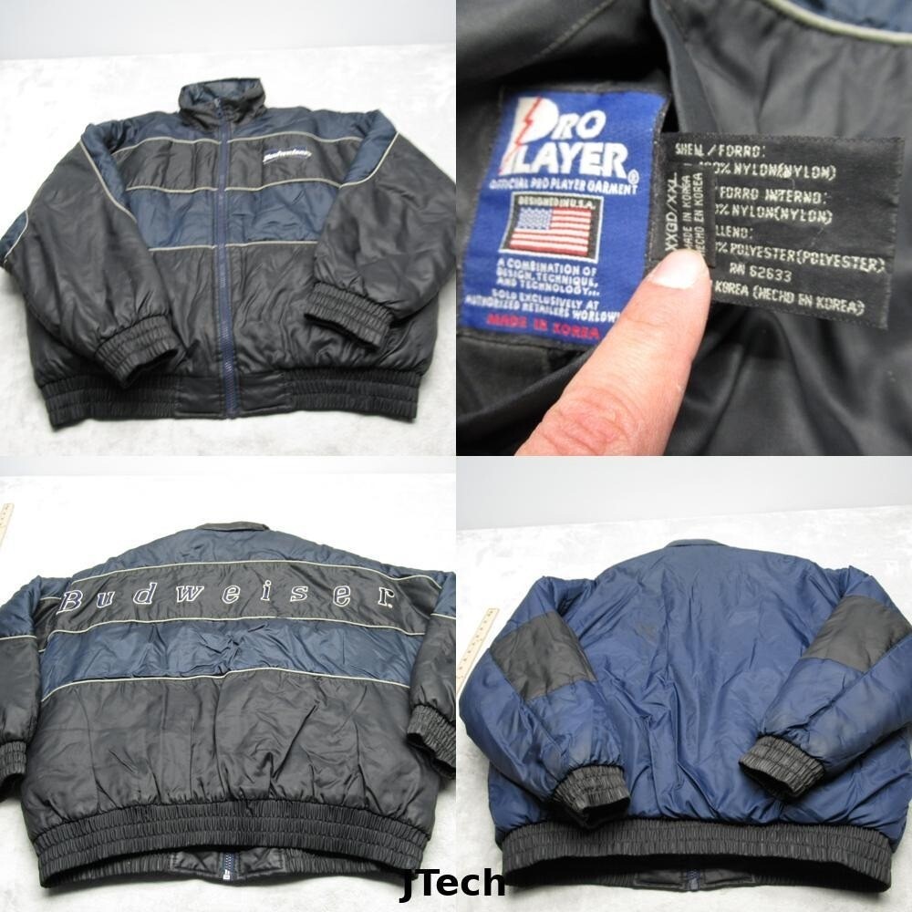 Budweiser Jacket Mens XXL Pro Player Blue Black Reversible Full Zip VTG 90's